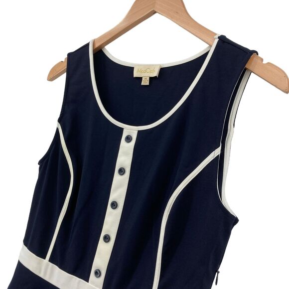 ModCloth Fit & Flare Dress Womens Medium Blue White Knit Rayon Blend Side Zip - Picture 9 of 16